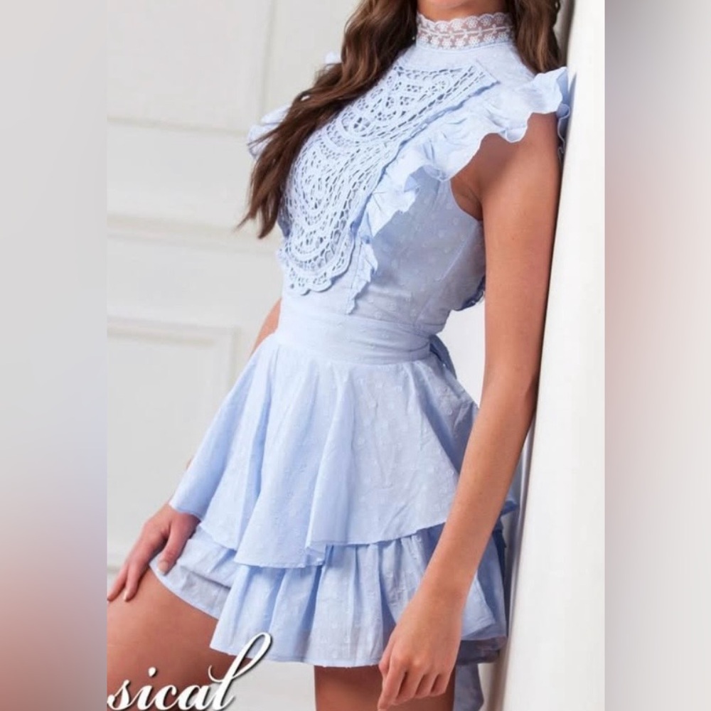 Selfie Leslie Light Blue Ruffle Mini Dress